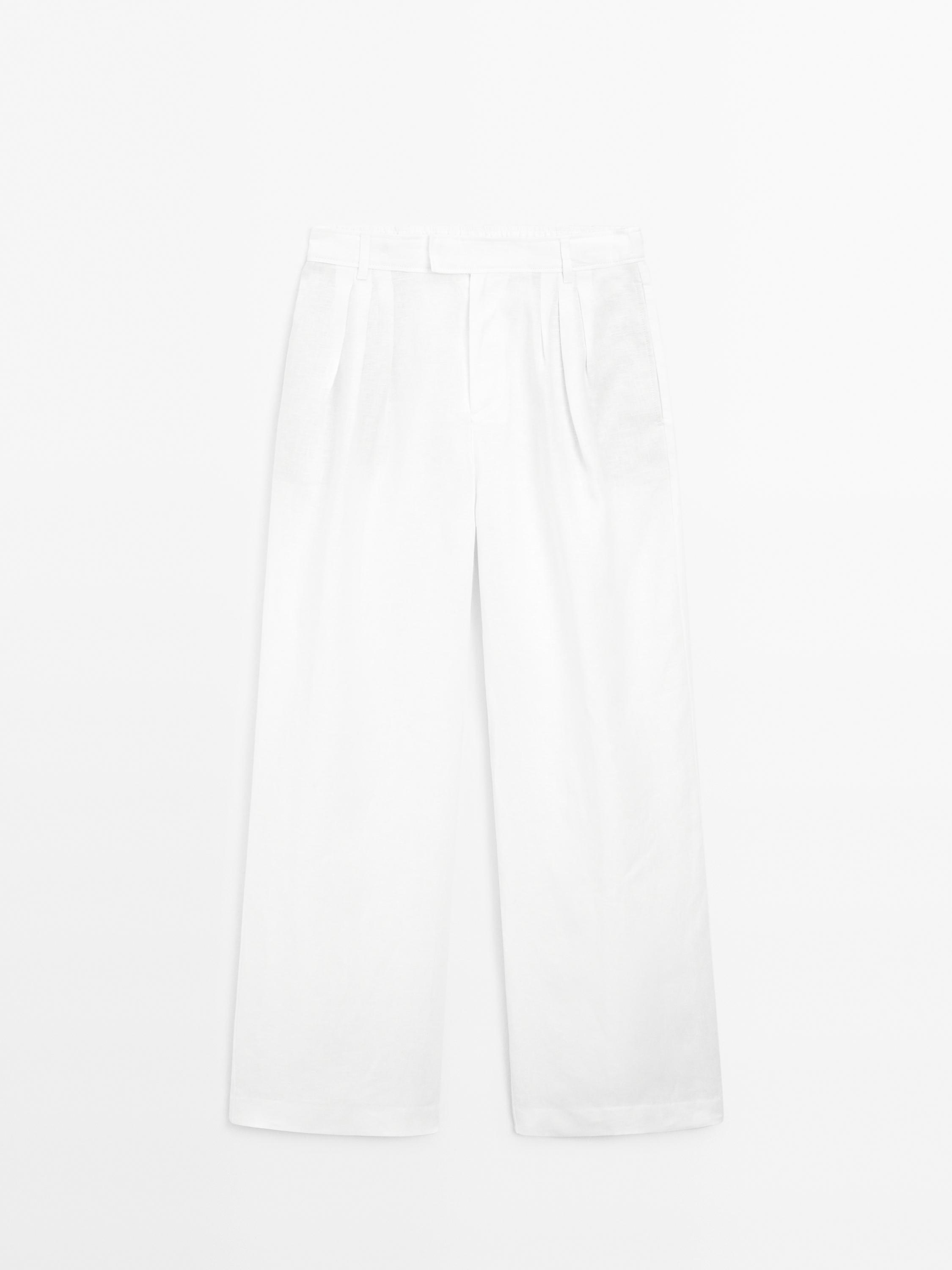 100% linen triple darted trousers